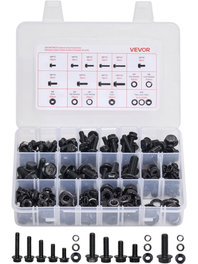 VEVOR 280 Pcs Bolts and Nuts Assortment Kit, Metric Machine Screws and Flat Washers, Alloy Steel M6/M8/M10 Multiple Size, for Furniture / Equipment Assembly, Vehicle Grade 10.9 Black, with Case