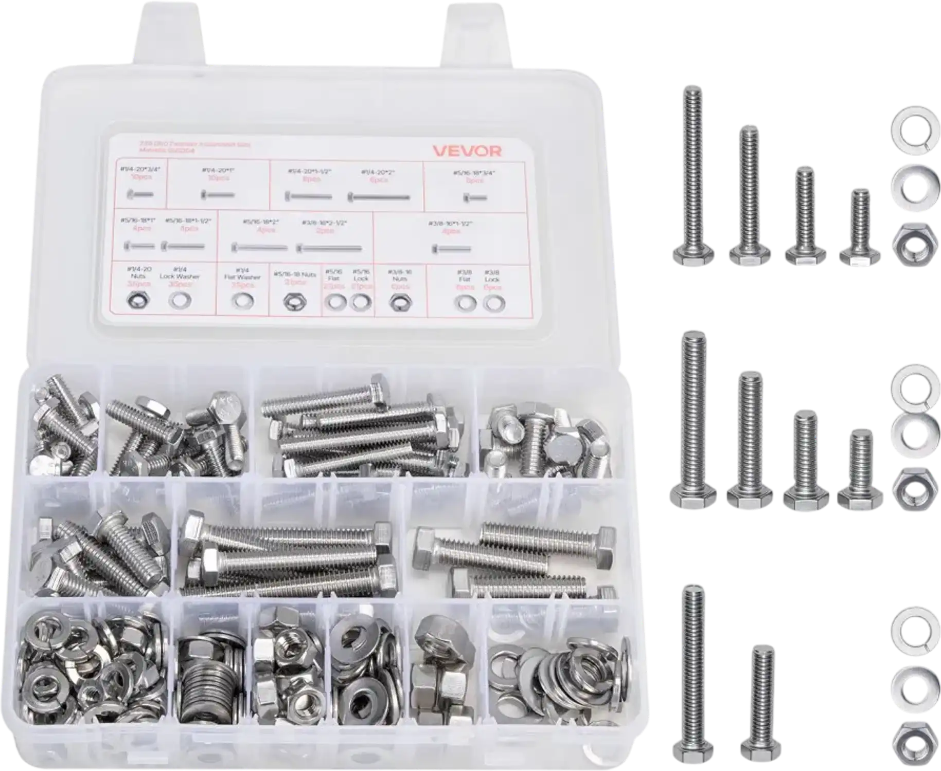 Vevor Bolt and Nut Assortment Kit Imperial Stainless Steel 246-Piece with Case New