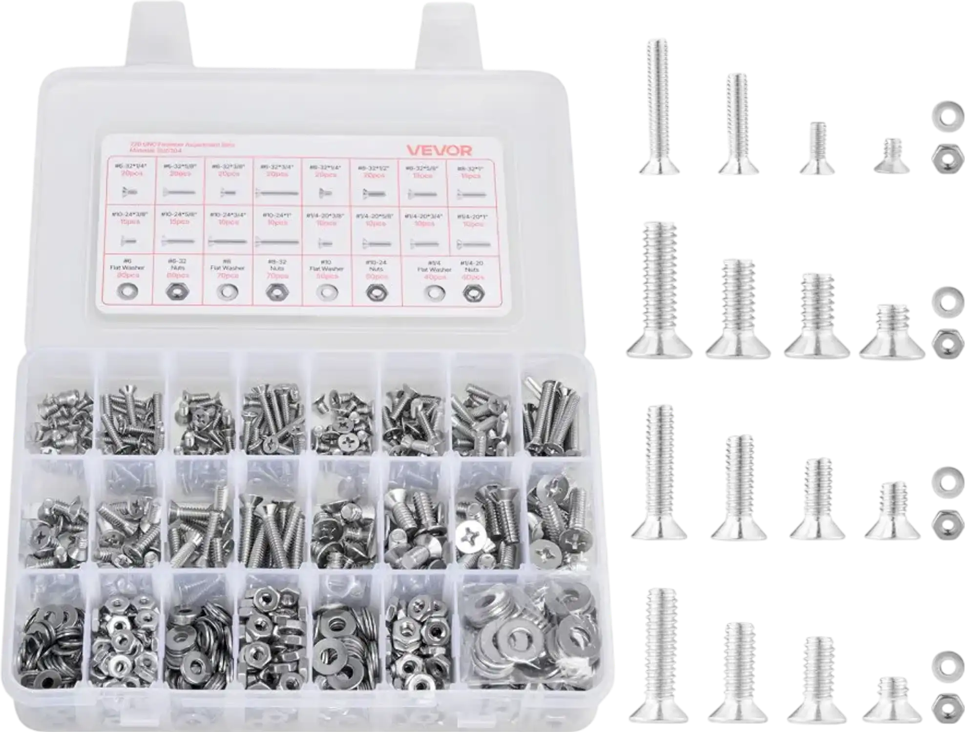 Vevor Nut & Bolt Assortment Kit 720-Piece Imperial Stainless Steel Fastener Set New