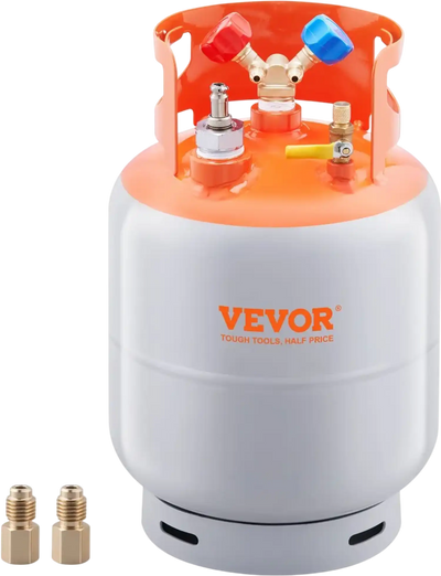 VEVOR Refrigerant Recovery Tank with Float Switch - 30 lb. Capacity ac Recovery Tank with ¼ to ½ Adaptor, Reusable Recovery Tank HVAC for All Refrigerant, Prevent Overflow, with Trace Amount of N₂