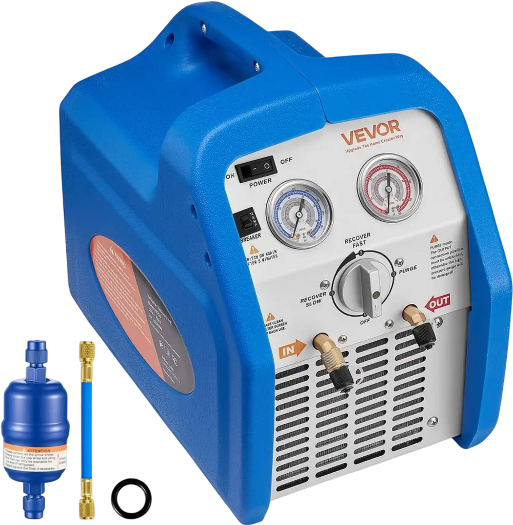 VEVOR Portable Refrigerant Recovery Machine, 3/4 HP 120V 60Hz Single Cylinder AC Recovery Machine for Liquid Vapor Refrigerant, 1750 RPM Recycling Unit HVAC for Automotive & Household Air Conditioning
