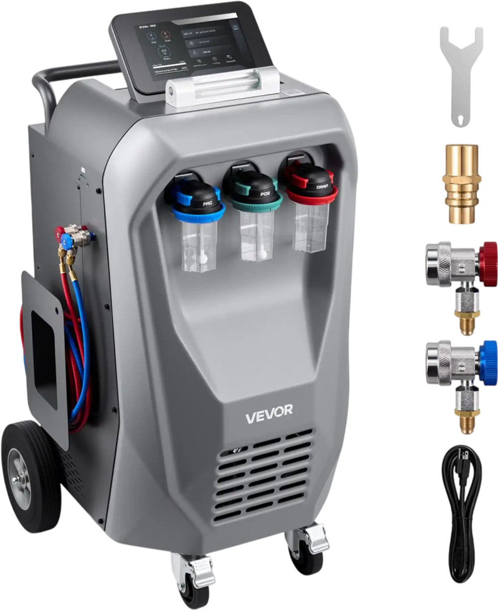 VEVOR Fully Automatic Refrigerant Recovery Machine for R134a, ≥98.5% Accuracy, 10.1-Inch Touch Screen, AC Recovery, Vacuum, Recharging and Flushing for Standard & High Voltage Automotive A/C Systems