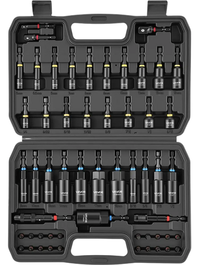 VEVOR Master Magnetic Impact Nut Driver Set 55PCS, Metric & SAE Sizes, with Socket Adapters, Bit Holder, Wing Nut Driver, Pivoting Nutsetter, Quick Release Extension, Power Bits, Storage Box