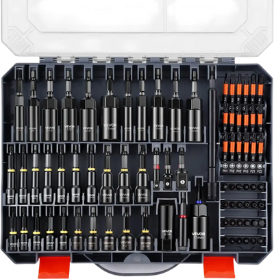 VEVOR 80-Piece Premium Magnetic Impact Nut Driver Set, Metric & SAE Sizes, with Socket Adapters, Bit Holder, Wing Nut Driver, Universal Sockets, Quick Release Extension, Power Bits, Storage Box