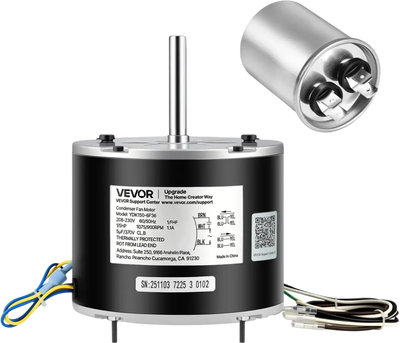 Vevor Condenser Fan Motor with Capacitor 1/5 HP 1075/900 RPM 208-230V New
