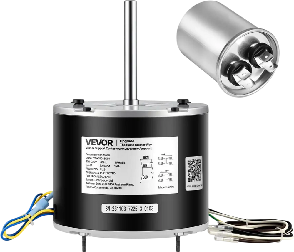 VEVOR Condenser Fan Motor with Capacitor, 1/4HP 825RPM 208-230V, Compatible with GE Genteq 5KCP39LFBE31S 5KCP39LFY534AS, Lennox 12Y65 (92W75), Carrier HC39GE242 HB39GQ232, Amana Janitrol 0131M00014PS