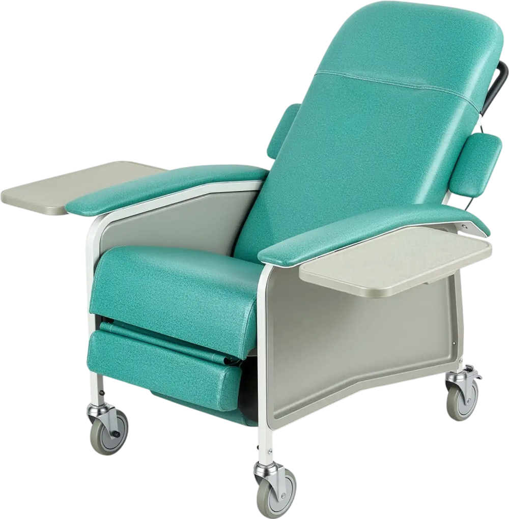 VEVOR 4-Position Geri Reclining Chair 500LBS Capacity Geri Chair Recliner, 4-Wheel Medical Recliner Chairs with Trendelenburg, Soft Padded Seat & Trays for Hospitals, Clinics, Geriatric Home Care