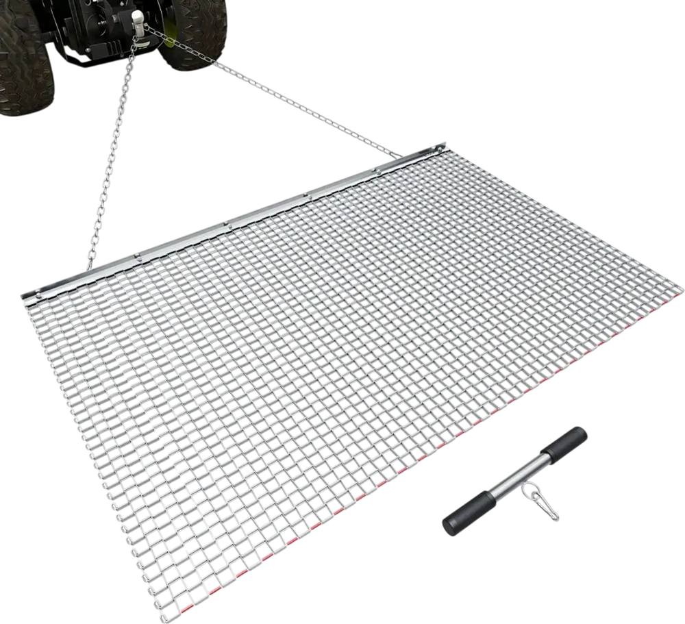 VEVOR Drag Harrow, 5 x 3 ft, High-Efficiency Chain Harrow Rake, ATVs UTVs Tractors Attachments, Durable Galvanized Steel Mesh Drag Mat with Towing Chain, for Gravel Driveway Ruts Farm Field Leveling