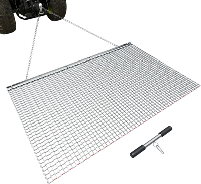 VEVOR Drag Harrow, 5 x 3 ft, High-Efficiency Chain Harrow Rake, ATVs UTVs Tractors Attachments, Durable Galvanized Steel Mesh Drag Mat with Towing Chain, for Gravel Driveway Ruts Farm Field Leveling