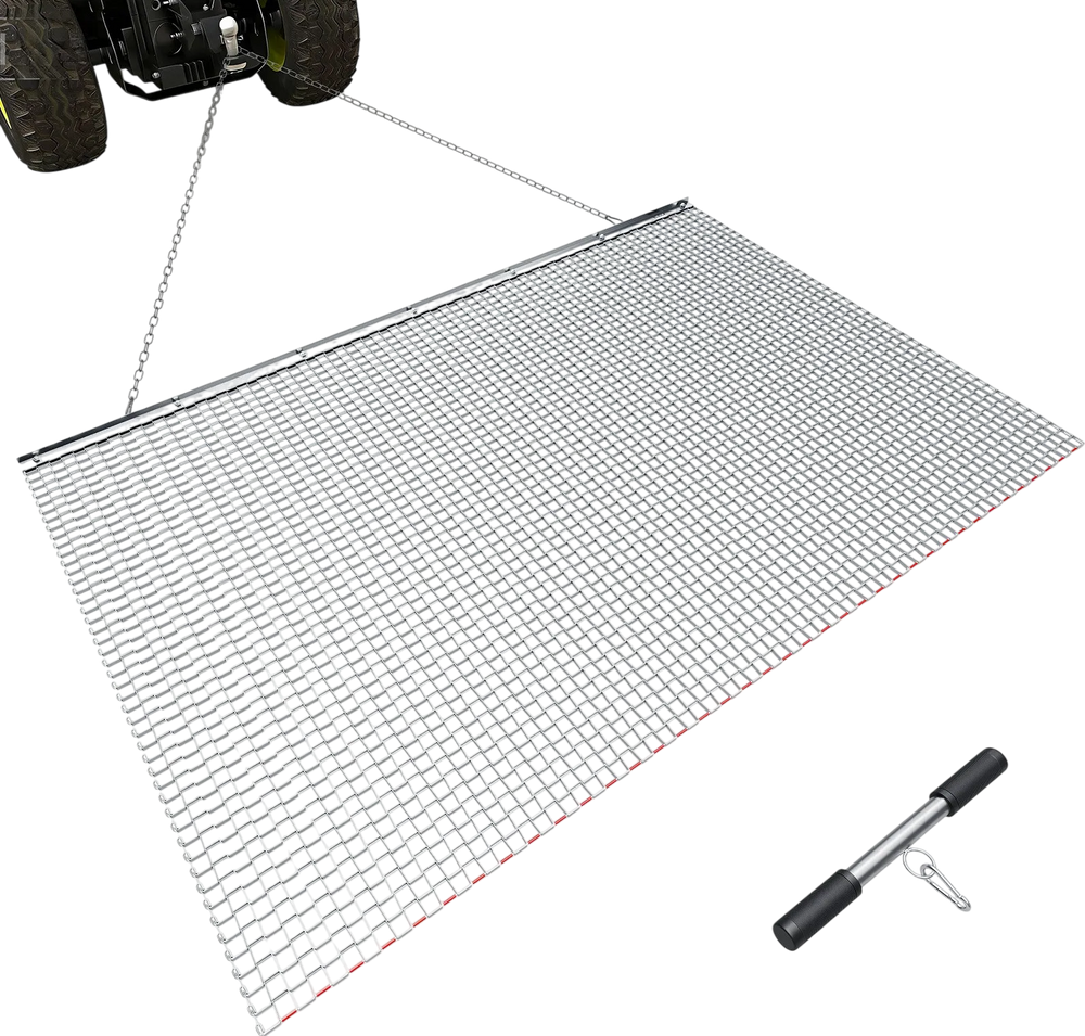 VEVOR Drag Harrow, 6.6 x 4 ft, High-Efficiency Chain Harrow Rake, ATVs UTVs Tractors Attachments, Durable Galvanized Steel Mesh Drag Mat with Towing Chain, for Gravel Driveway Ruts Farm Field Leveling