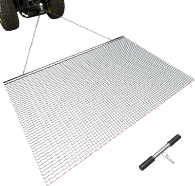 VEVOR Drag Harrow, 6.6 x 4 ft, High-Efficiency Chain Harrow Rake, ATVs UTVs Tractors Attachments, Durable Galvanized Steel Mesh Drag Mat with Towing Chain, for Gravel Driveway Ruts Farm Field Leveling