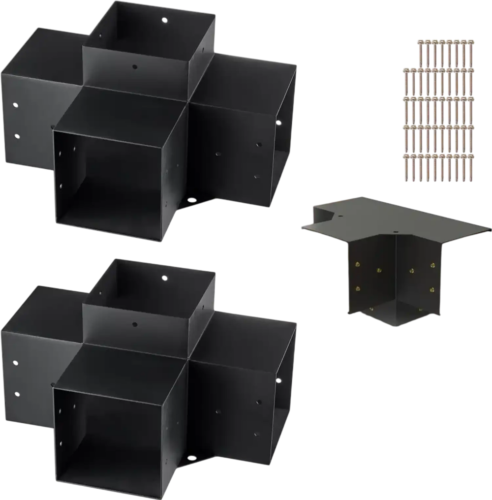 VEVOR Pergola Bracket Kit 6''x6''(Inner Size 5.6x5.6), 2pcs 4-Way Heavy Duty Corner Bracket Woodworks DIY Post Base Kit, Easy Installation Wooden Beams for Gazebos, Patio Pergolas, Log Cabin Outdoor