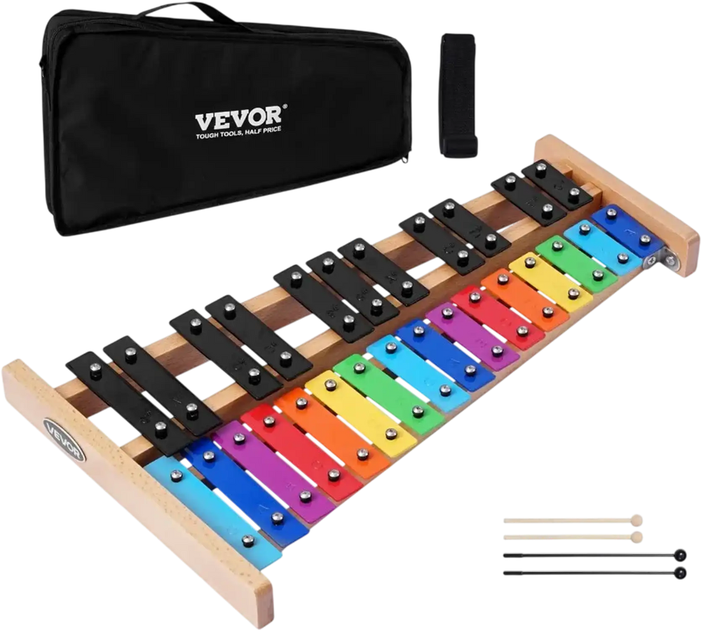 VEVOR Glockenspiel Xylophone, 27 Notes, Professional Xylophone Percussion Instrument, with Colorful Metal Keys, Includes 4 Mallets, Carrying Bag, Beginner Musical Instrument Kit for Adults and Kids