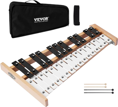 VEVOR Glockenspiel Xylophone, 27 Notes, Professional Xylophone Percussion Instrument, with Metal Keys, Includes 4 Mallets, Carrying Bag, Beginner Musical Instrument for Adults and Kids Music Teaching