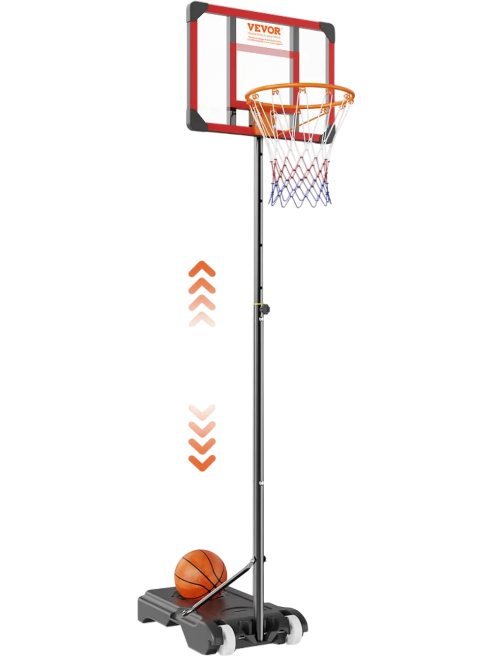 VEVOR Basketball Hoop, 5-7 ft Adjustable Height Portable Backboard System, 28 inch Basketball Hoop & Goal, Kids & Adults Basketball Set with Wheels, Stand, and Fillable Base, for Outdoor/Indoor