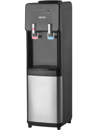 VEVOR Top Loading Water Cooler Dispenser, Hot and Cold Water Dispenser for 3 or 5 Gallons Bottles, Sturdy Stainless Steel and Child Security Lock, Ideal for Homes, Kitchens, Offices, Dorms, Black