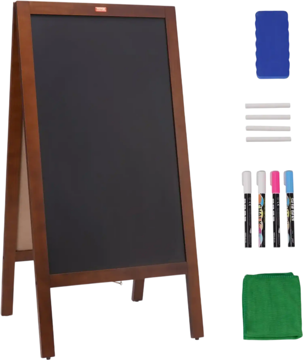VEVOR A Frame Chalkboard Sign, Double-Sided Sidewalk Signs, Freestanding Vintage Wooden Chalk Board with Chalks & Magnetic Eraser, Rustic Brown Outdoor Sandwich Board, 20"x40", Kitchen Home Wedding