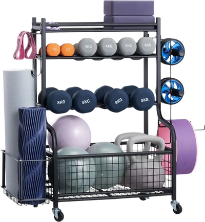 Vevor Yoga Mat Storage Rack Home Gym Workout Equipment Organizer with Hooks & Wheels New