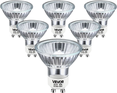 VEVOR Halogen Light Bulbs, MR16 GU10 Candle Warmer Lamp Bulb Dimmable, 100-130V 50W Glass Cover Halogen Bulbs, 2800K Warm Light Bulb, for Wall Lamp, Hood Range, Landscape & Track Lighting, Pack of 6