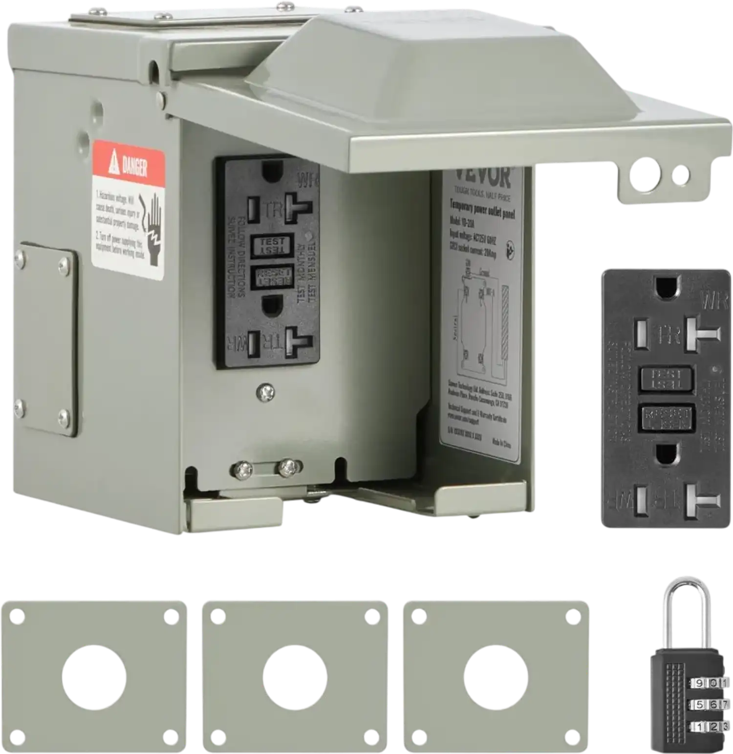Vevor Power Outlet Box Outdoor Electrical Outlet Box with 20A GFCI Receptacle IP54 Weatherproof New