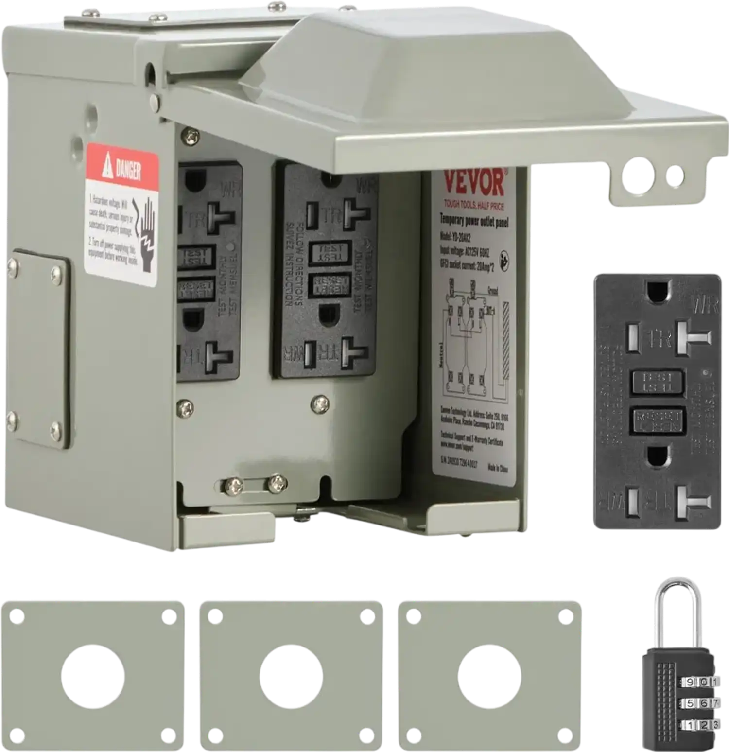 Vevor Power Outlet Box Outdoor Electrical Outlet Box with Dual 20 Amp GFCI Receptacles New