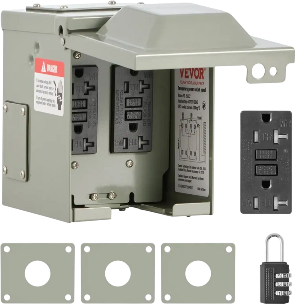 VEVOR Outdoor Electrical Outlet Box, Dual 20 AMP GFCI Receptacles, Electrical Outlet Panel Box with GFCI Protection, IP54 Weatherproof Power Plug Outlet Box, for Halloween Decorations, Patio Lights