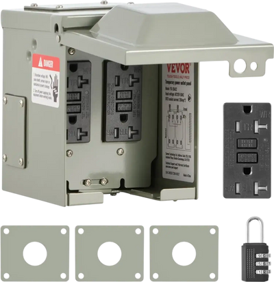 Vevor Power Outlet Box Outdoor Electrical Outlet Box with Dual 20 Amp GFCI Receptacles New