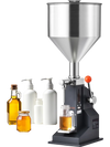 VEVOR Manual Paste Liquid Filling Machine, 5-50ml Bottle Filler, Adjustable Bottle Filling Machine, Stainless Steel Liquid Filler with Hopper for Milk Water Juice Essential Oil Shampoo Cosmetic Honey