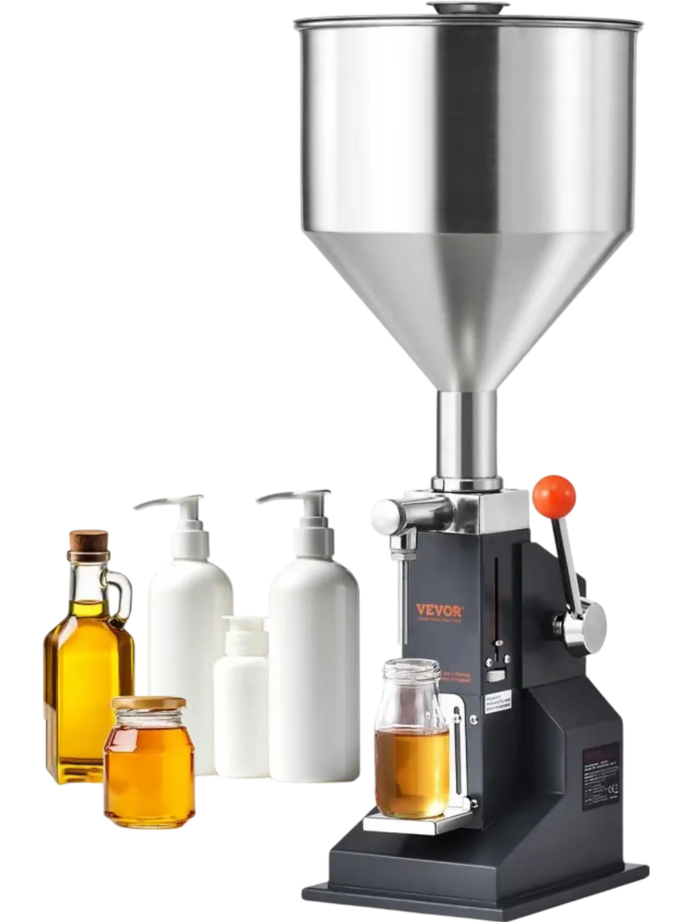 VEVOR Manual Paste Liquid Filling Machine, 5-100ml Bottle Filler, Adjustable Bottle Filling Machine, Stainless Steel Liquid Filler with Hopper for Milk Water Juice Essential Oil Shampoo Cosmetic Honey