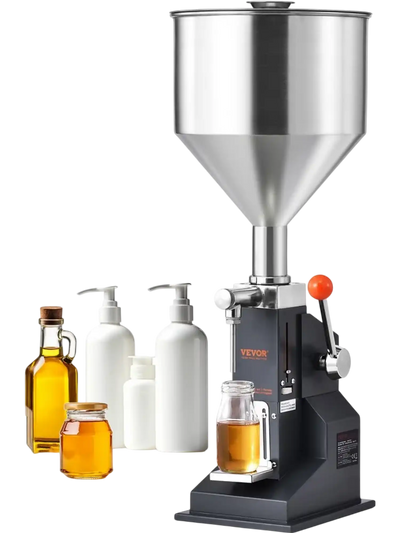 VEVOR Manual Paste Liquid Filling Machine, 5-100ml Bottle Filler, Adjustable Bottle Filling Machine, Stainless Steel Liquid Filler with Hopper for Milk Water Juice Essential Oil Shampoo Cosmetic Honey