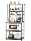 VEVOR Kitchen Bakers Rack, 23.6 inch Width Bakers Rack, Kitchen Stand with X-Shaped Support Bar, 12 S-Shaped Hooks, Double-Layer Top Shelf, Coffee Bar Stand for Dishes & Bowls, Spice Bottles