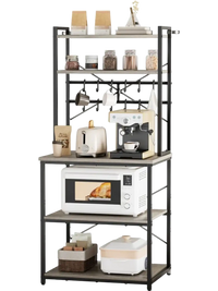 VEVOR Kitchen Bakers Rack, 23.6 inch Width Bakers Rack, Kitchen Stand with X-Shaped Support Bar, 12 S-Shaped Hooks, Double-Layer Top Shelf, Coffee Bar Stand for Dishes & Bowls, Spice Bottles