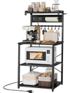VEVOR Kitchen Bakers Rack, 4.6ft Power Cable Bakers Rack with Power Outlet, Kitchen Stand with X-Shaped Support Bar, 8 S-Shaped Hooks, Coffee Bar Stand for Dishes, Spice Bottles, Built-In Power Strip