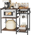 VEVOR Kitchen Bakers Rack, 35.4 inch Width Bakers Rack, Kitchen Stand with X-Shaped Support Bar, 5 S-Shaped Hooks, Multi-Layer Storage Shelf, Coffee Bar Stand for Dishes & Bowls, Spice Bottles