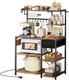 VEVOR Kitchen Bakers Rack, 4.6ft Power Cable Bakers Rack with Power Outlet, Kitchen Stand with X-Shaped Support Bar, 8 S-Shaped Hooks, Coffee Bar Stand for Dishes, Spice Bottles, Built-In Power Strip