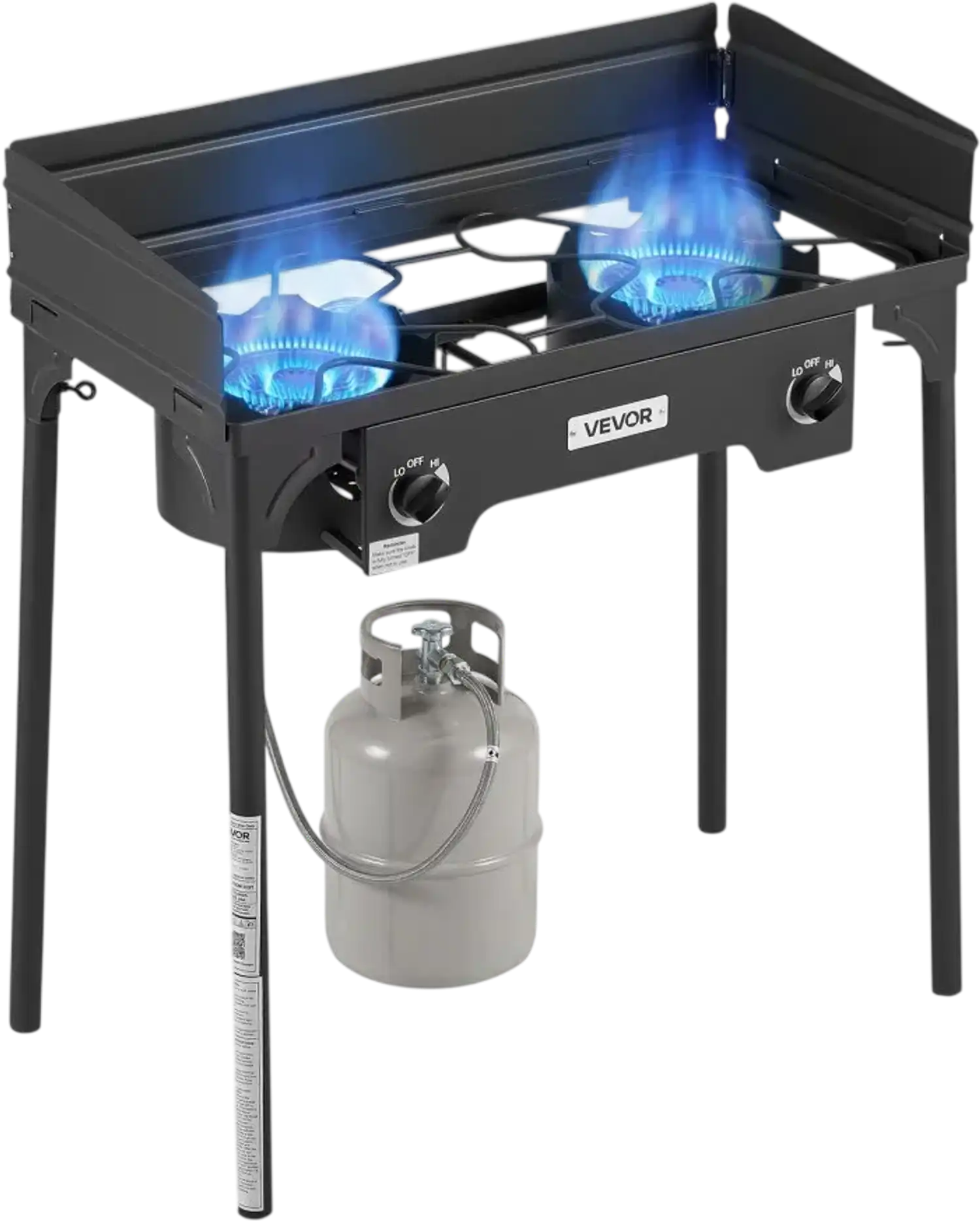 Vevor Outdoor Gas Stove 2 Burner 150,000 BTU Propane Camping Cooker with Stand and Windscreen New
