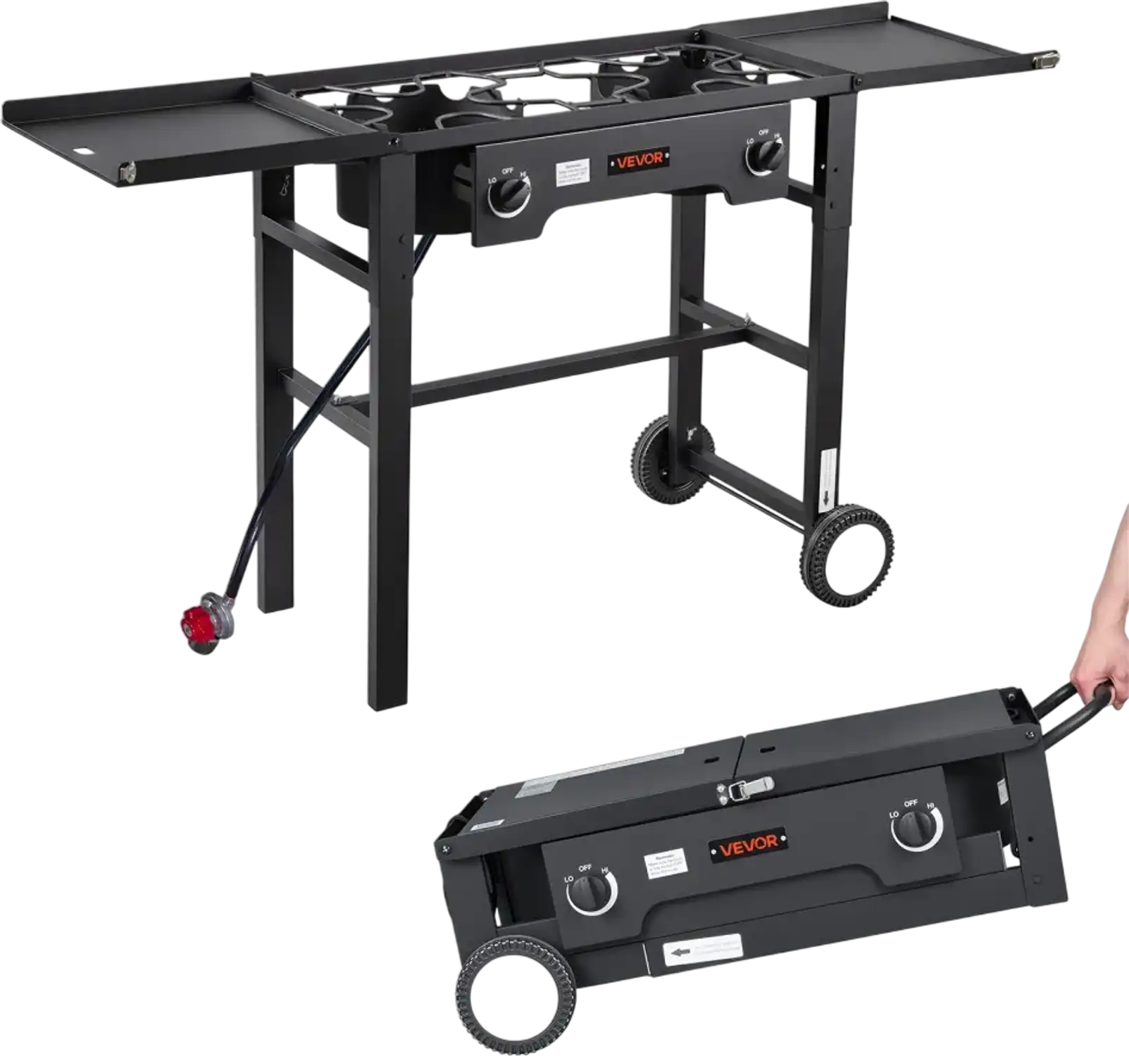Vevor Outdoor Gas Stove 2 Burner 150,000 BTU Foldable Propane Cooker with Wheels New