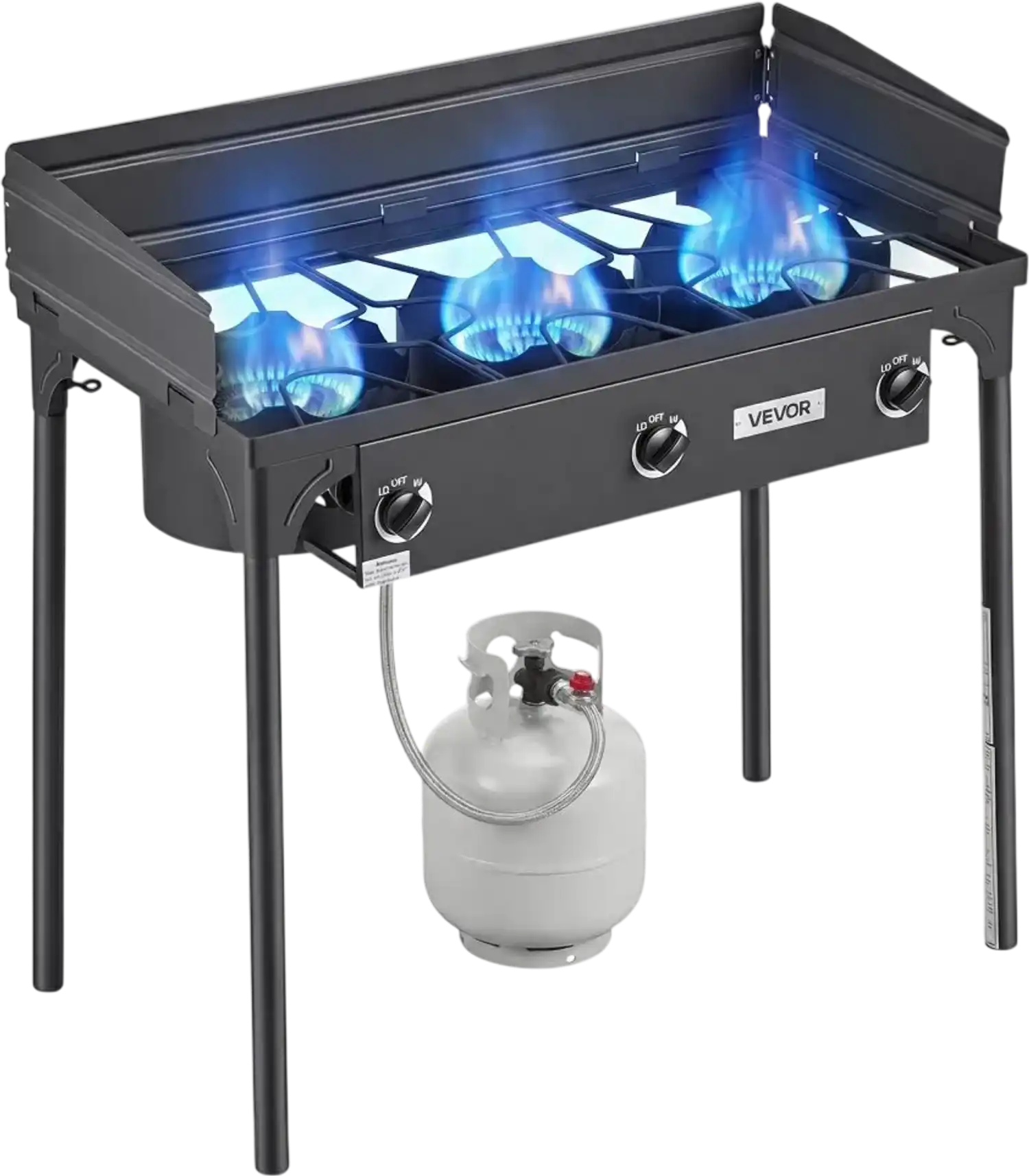 Vevor Outdoor Gas Stove 3-Burner 225,000 BTU Propane Cooker with Stand and Windscreen New