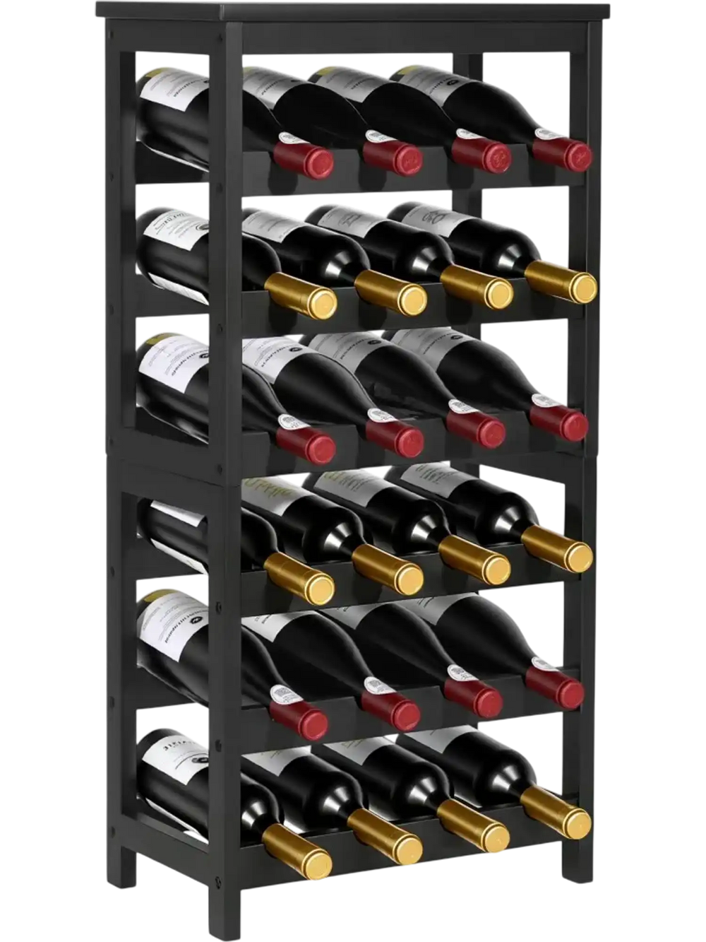 VEVOR 24 Bottle Detachable Wine Rack, 6-Tier Wine Bottle Holder, Freestanding Floor Display Wine Storage Shelves with Table Top, For Kitchen,Cellar,Bar,Dining Room,Living Room, Black