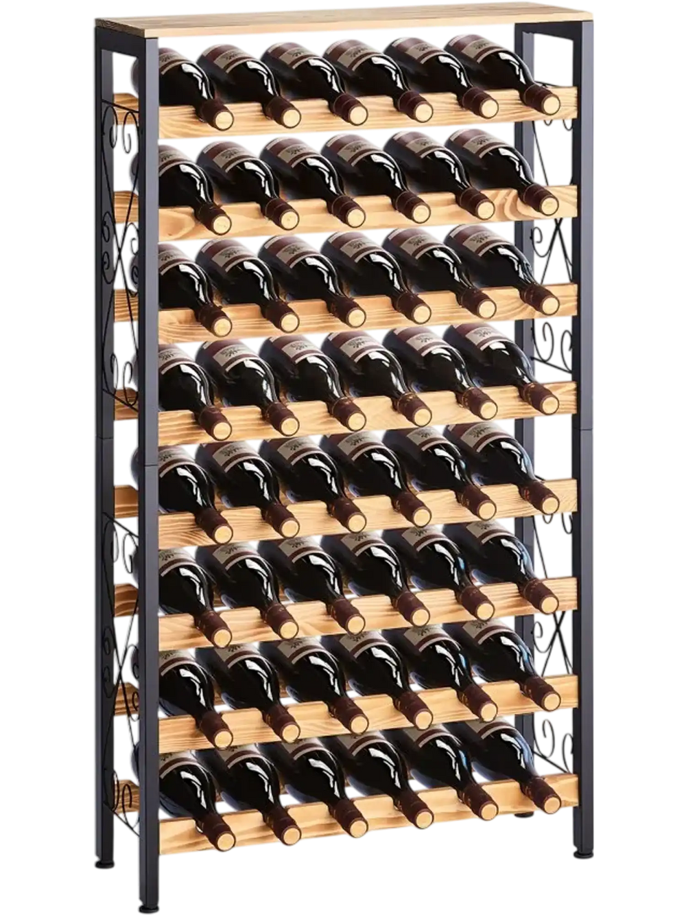 VEVOR 48 Bottle Wine Rack,8-Tier Wine Bottle Holder,Freestanding Floor Display Wine Storage Shelves with Wood Table Top,For Kitchen Pantry, Cellar, Bar, Dining Room, Living Room, Black