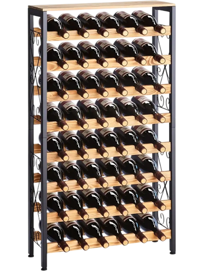 Vevor Wine Rack 48-Bottle 8-Tier Freestanding Floor Display with Wood Table Top Black New
