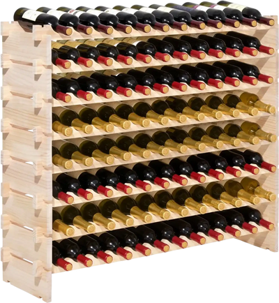 Vevor Wine Rack 96-Bottle 8-Tier Stackable Modular Freestanding Solid Wood Storage Rack New
