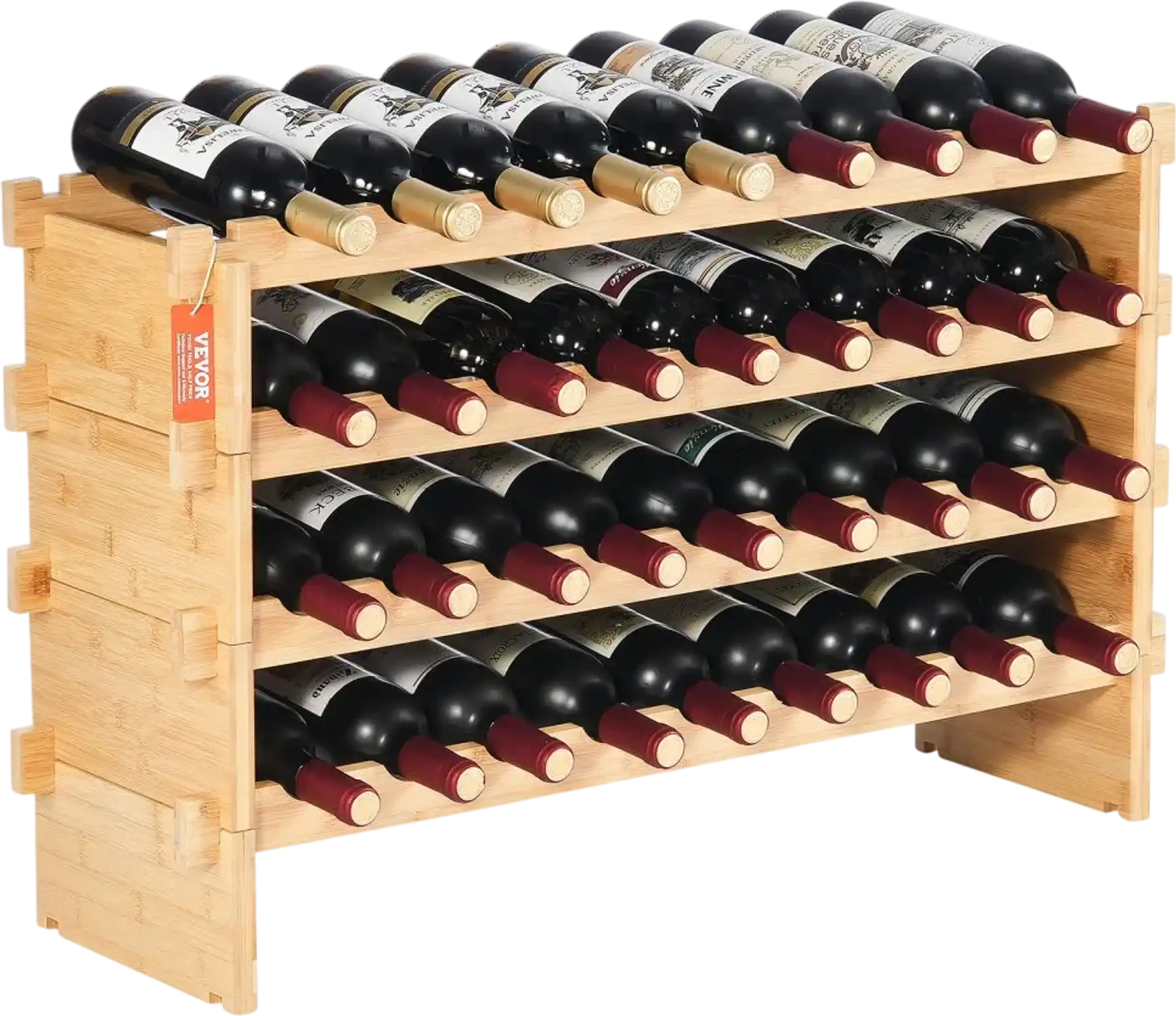 Vevor Wine Rack 36-Bottle 4-Tier Stackable Modular Bamboo Display Shelf New