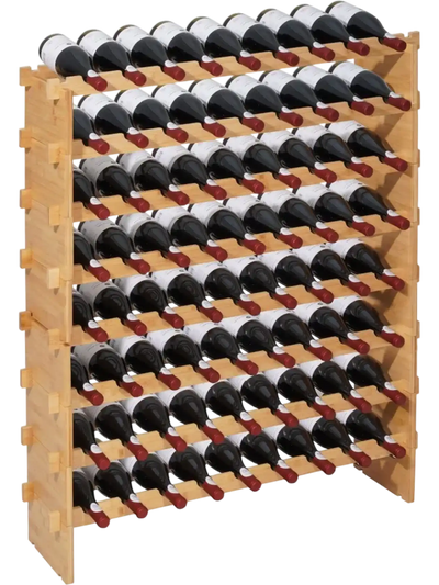 VEVOR 72 Bottle Stackable Modular Wine Rack, 8-Tier, Floor Freestanding Wine Storage Rack, Sturdy Wines Holder Display Shelf, Wobble-Free Shelves, Easy Assembly, for Kitchen, Cellar, and Bar, Natural