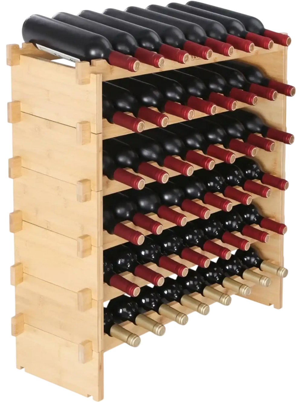 VEVOR 48 Bottle Stackable Modular Wine Rack, 6-Tier Solid Bamboo Wood Storage Racks, Floor Freestanding Wines Holder Display Shelf, Wobble-Free Shelves for Kitchen, Bar, and Cellar (Natural Color)
