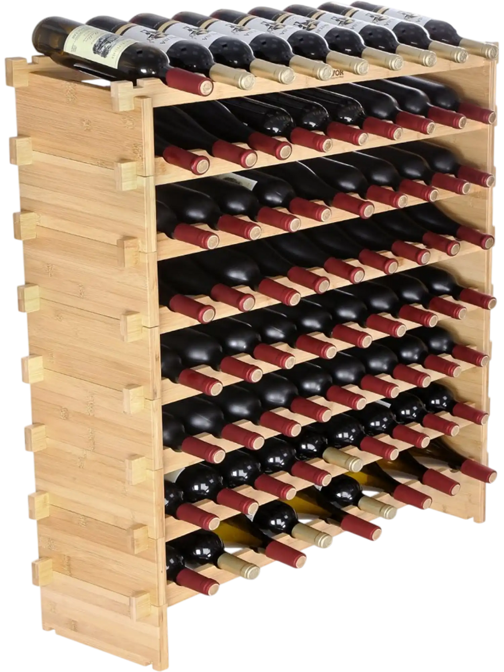 VEVOR 72 Bottle Stackable Modular Wine Rack, 8-Tier Solid Bamboo Wood Storage Racks, Floor Freestanding Wines Holder Display Shelf, Wobble-Free Shelves for Kitchen, Bar, and Cellar (Natural Color)