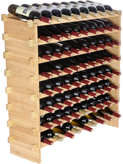 Vevor Wine Rack 72-Bottle 8-Tier Stackable Modular Bamboo Display Shelf New