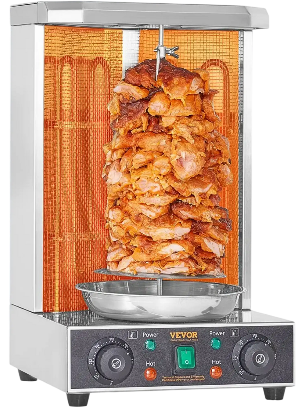 VEVOR Shawarma Grill Machine, 13lbs Capacity, Chicken Shawarma Cooker Machine with 2 Burners, 122℉-572℉ Electric Vertical Broiler Gyro Rotisserie Oven Doner Kebab Machine for Home/Commercial Use