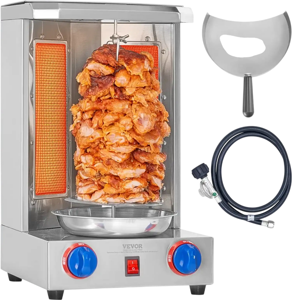 VEVOR Shawarma Grill Machine, 13 lbs Capacity, Chicken Shawarma Cooker Machine with 2 Burners, Gas Vertical Broiler Gyro Rotisserie Oven Doner Kebab Machine, for Home Restaurant Kitchen Parties
