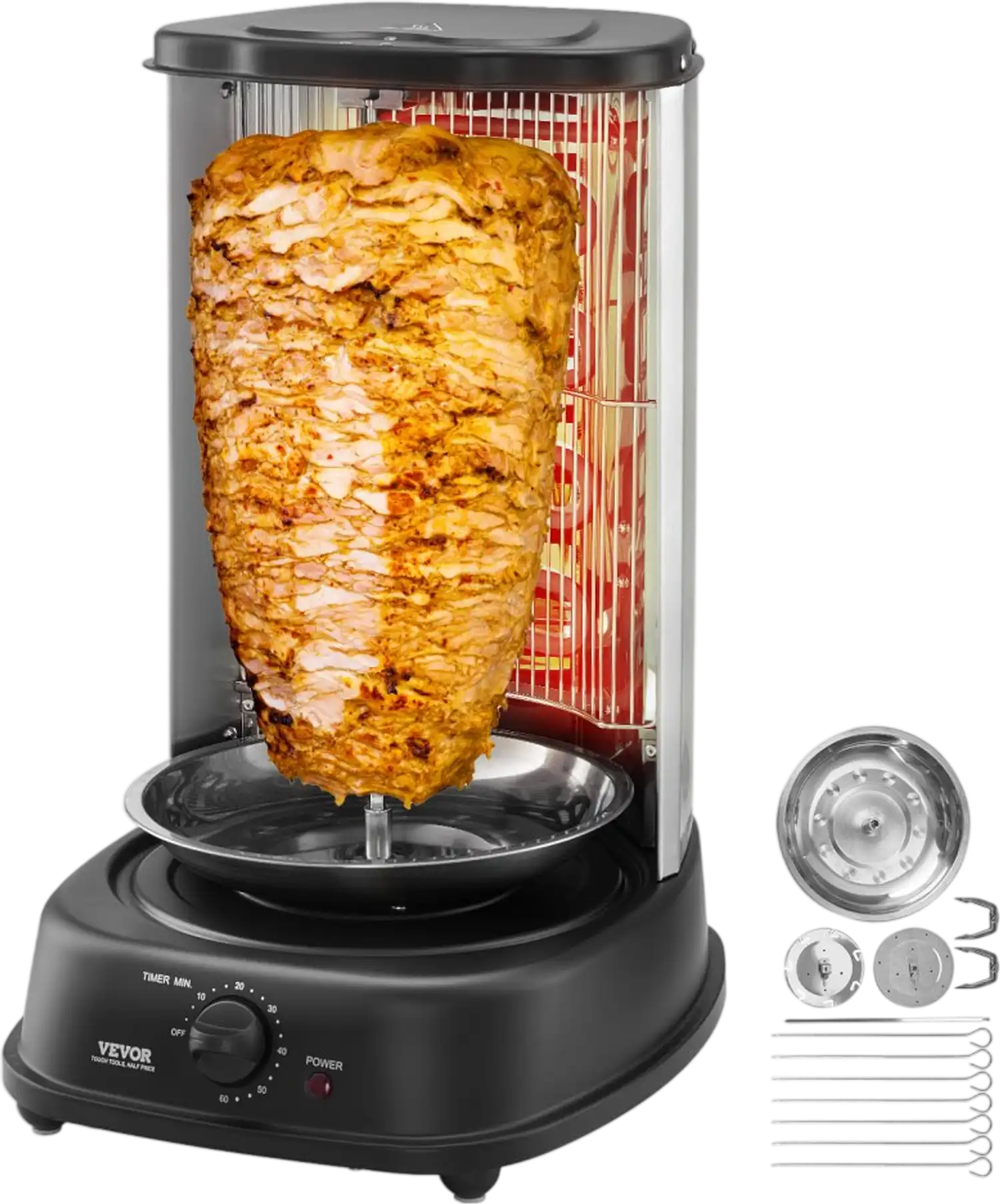 Vevor Shawarma Grill Machine Vertical Rotisserie Electric Stainless Steel Countertop Broiler New